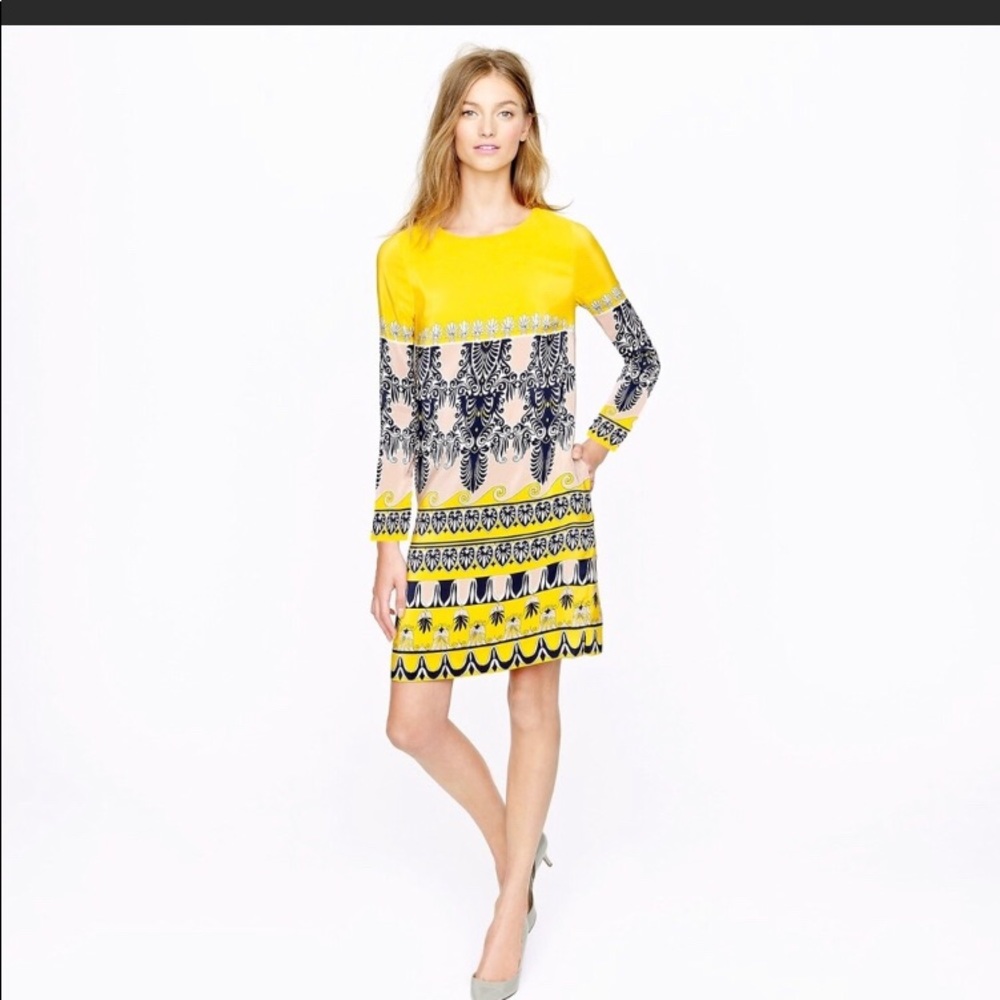 J Crew yellow and Blue shift dress 0 lined